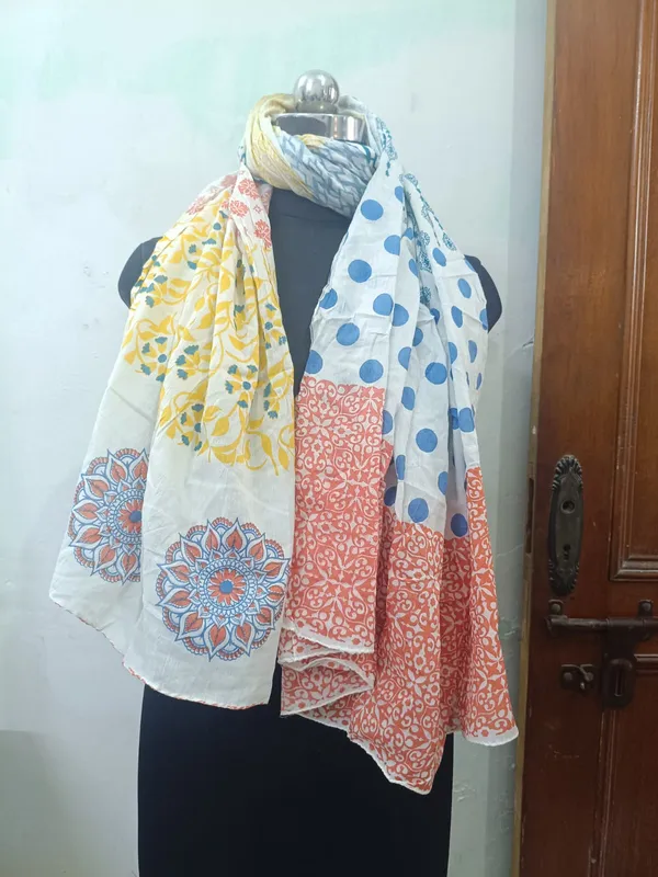 Multicolor_Patchwork_Block_Print_Cotton_Stole/Scarf