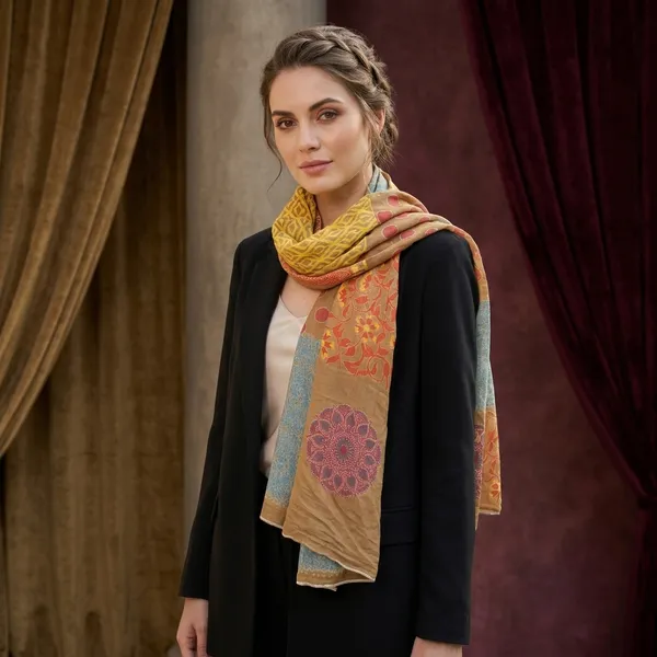 Reversible_Multi-Pattern_Bohemian_Scarf_-_Mustard_Yellow,_Blue_&_Coral