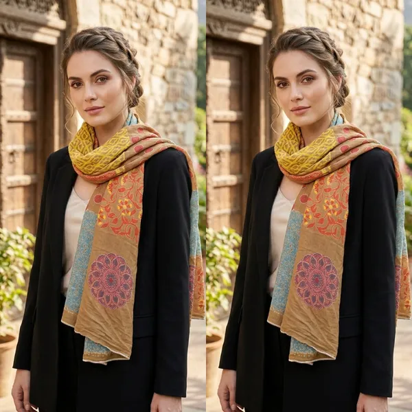 Reversible_Multi-Pattern_Bohemian_Scarf_-_Mustard_Yellow,_Blue_&_Coral_Pack_Of_2