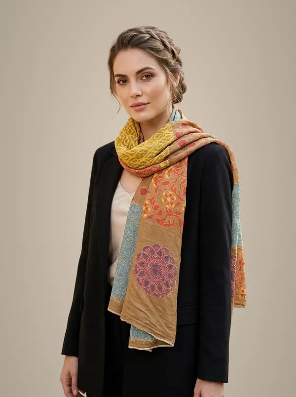 Reversible_Multi-Pattern_Bohemian_Scarf_-_Mustard_Yellow,_Blue_&_Coral_Pack_Of_2