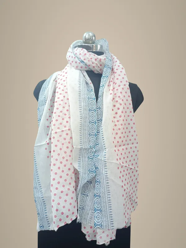 Soft_Cotton_Scarf_With_Pink_Polka_Dots_And_Blue_Border