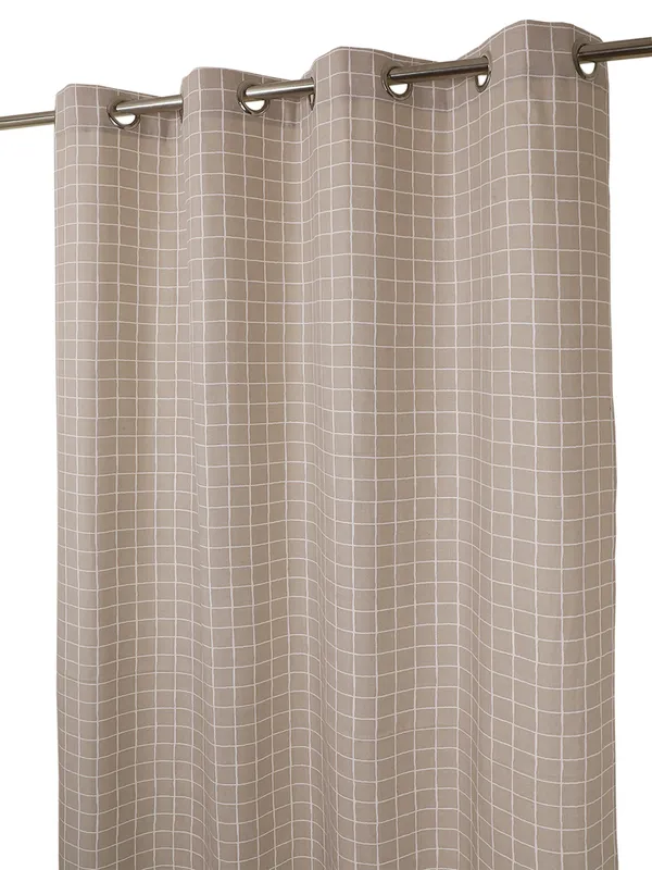 Beige_Grid_Print_Single_Long_Door_Curtain_Eyelet_Panel