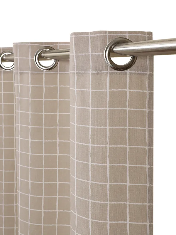 Beige_Grid_Print_Single_Long_Door_Curtain_Eyelet_Panel