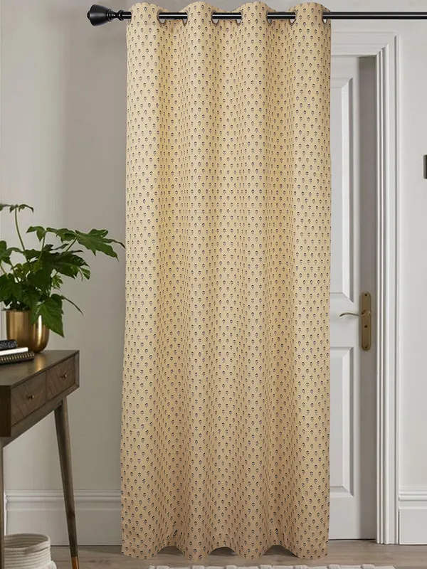 Beige_Single_Long_Door_Curtain_with_Blue_Floral_Print,_Eyelet_Top