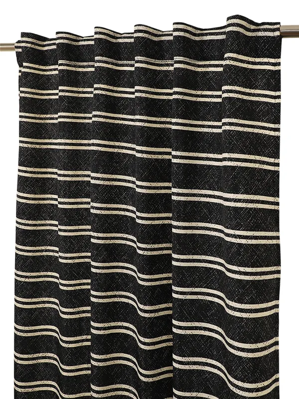 Black_and_Beige_Striped_Single_Long_Door_Curtain,_Grommet_Top_Eyelet_Panel