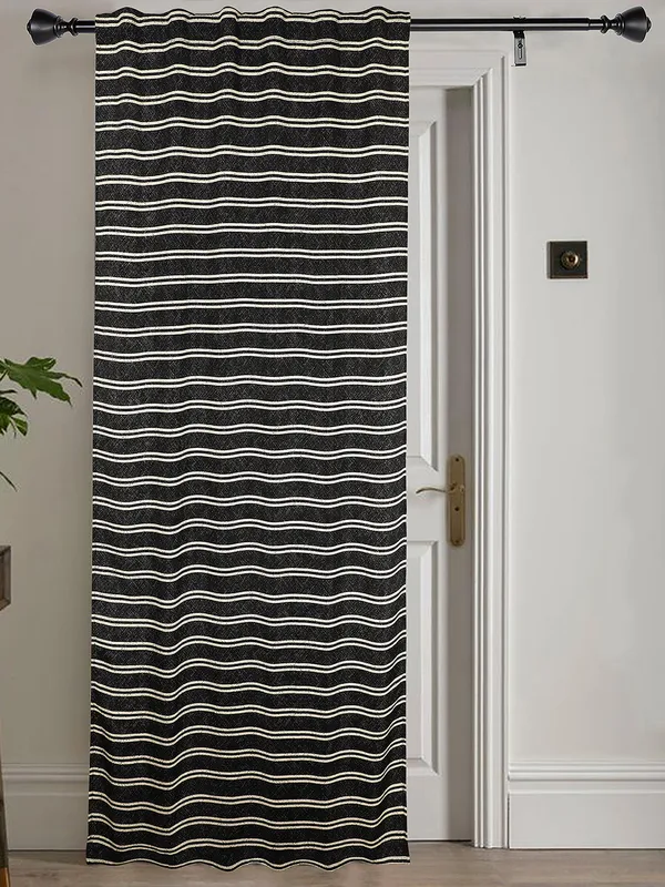 Black_and_Beige_Striped_Single_Long_Door_Curtain,_Grommet_Top_Eyelet_Panel
