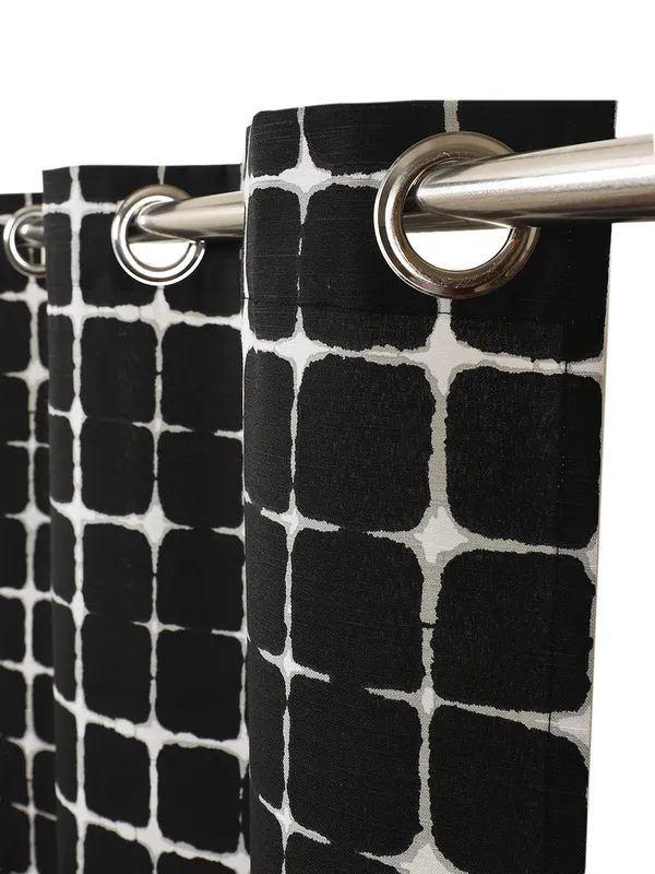 Black_and_White_Geometric_Grid_Print_Single_Long_Door_Curtain_Eyelet_Panel