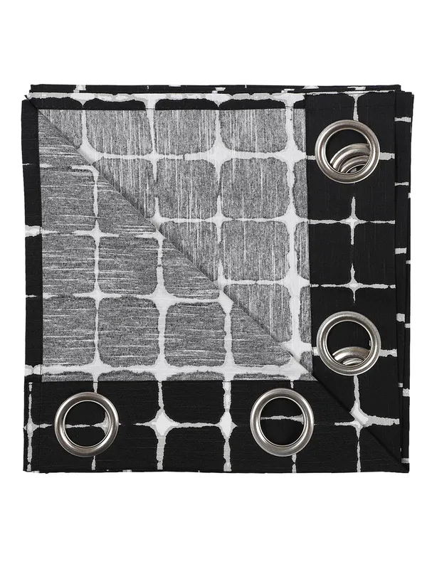 Black_and_White_Geometric_Grid_Print_Single_Long_Door_Curtain_Eyelet_Panel