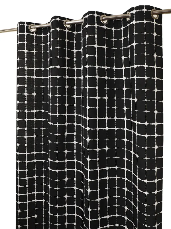 Black_and_White_Geometric_Grid_Print_Single_Long_Door_Curtain_Eyelet_Panel