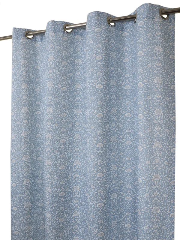 Blue_Floral_Printed_Single_Long_Door_Curtain,_Eyelet_Top