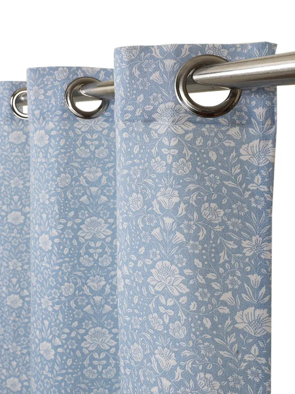 Blue_Floral_Printed_Single_Long_Door_Curtain,_Eyelet_Top