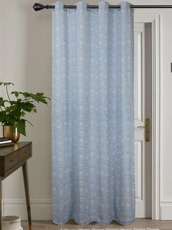Blue_Floral_Printed_Single_Long_Door_Curtain,_Eyelet_Top