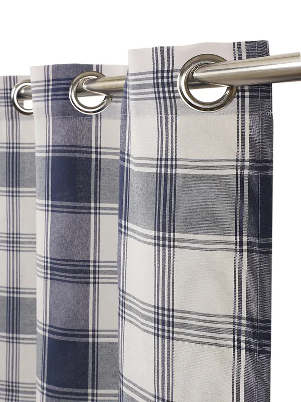 Blue_and_White_Plaid_Check_Single_Long_Door_Curtain_with_Eyelet_Top