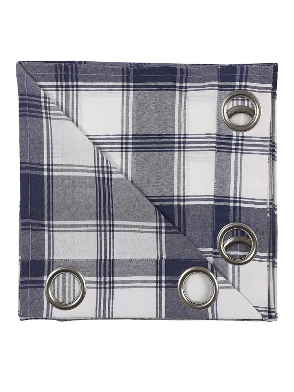 Blue_and_White_Plaid_Check_Single_Long_Door_Curtain_with_Eyelet_Top