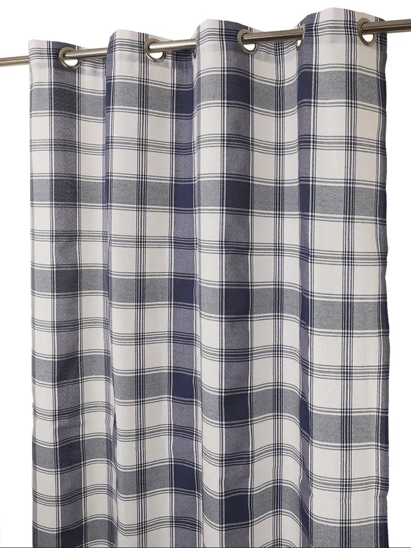 Blue_and_White_Plaid_Check_Single_Long_Door_Curtain_with_Eyelet_Top