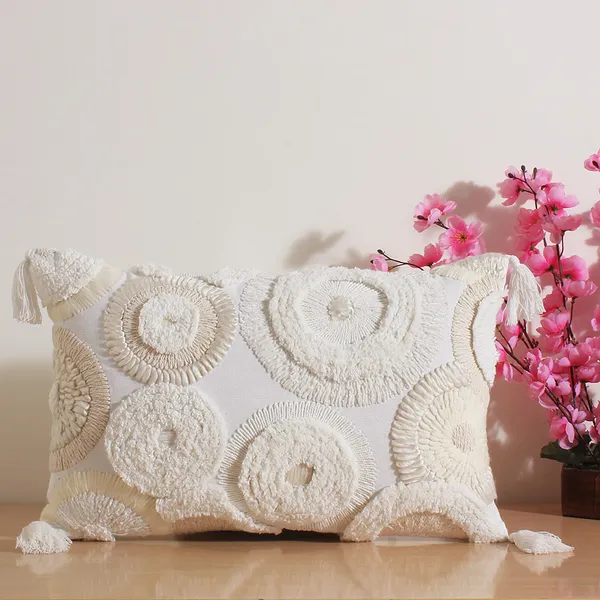 Boho_Lumbar_Cushion_Cover,_Ivory_Tufted_Circle_Embroidery_with_Tassels