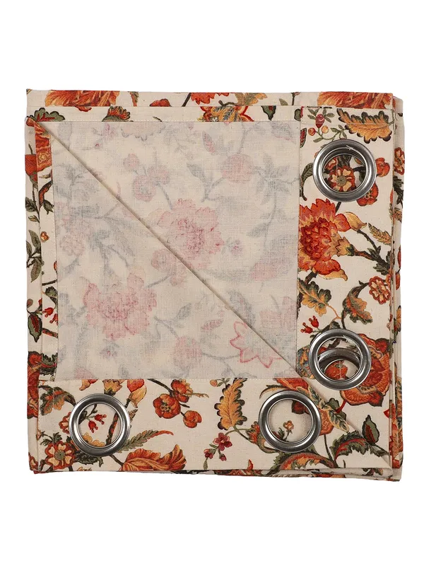 Floral_Printed_Single_Long_Door_Curtain,_Orange_and_Cream,_Eyelet_Panel