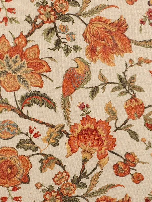 Floral_Printed_Single_Long_Door_Curtain,_Orange_and_Cream,_Eyelet_Panel