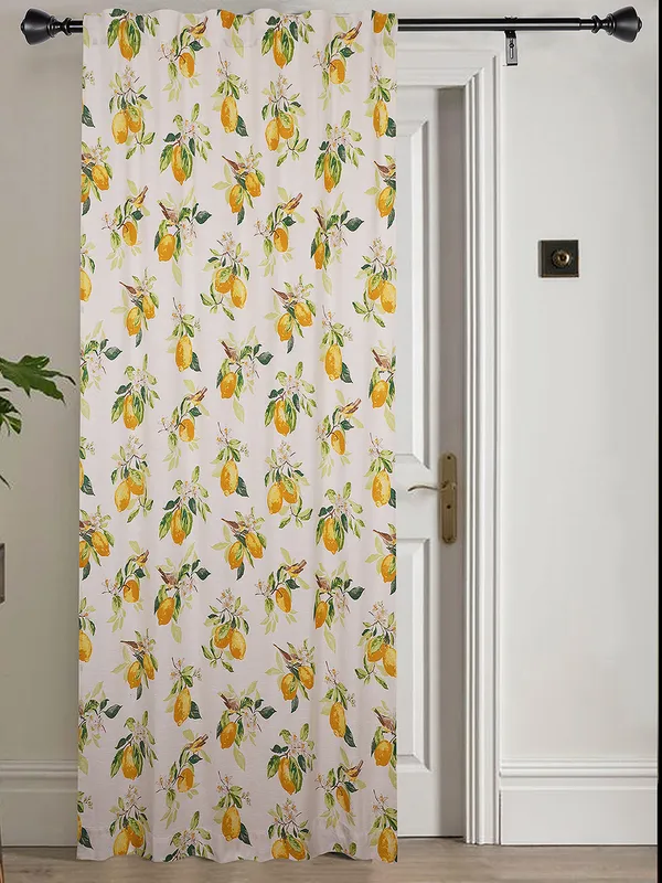 Lemon_and_Bird_Print_Single_Long_Door_Curtain,_Yellow_and_Green,_Eyelet_Top