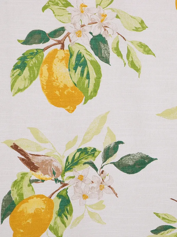 Lemon_and_Bird_Print_Single_Long_Door_Curtain,_Yellow_and_Green,_Eyelet_Top