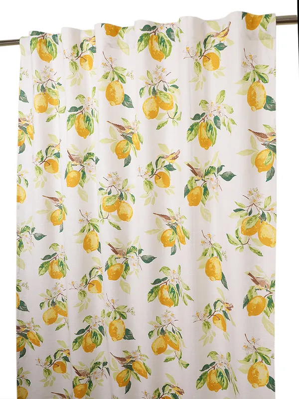 Lemon_and_Bird_Print_Single_Long_Door_Curtain,_Yellow_and_Green,_Eyelet_Top