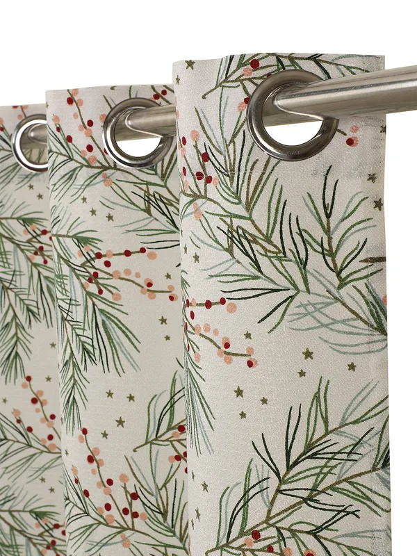 Multi_Single_Long_Door_Curtain_with_Pine_Branch_and_Berry_Print,_Eyelet_Top