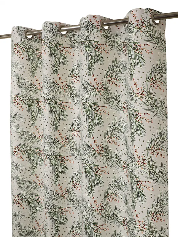 Multi_Single_Long_Door_Curtain_with_Pine_Branch_and_Berry_Print,_Eyelet_Top