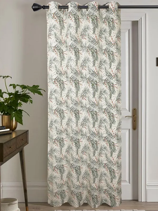 Multi_Single_Long_Door_Curtain_with_Pine_Branch_and_Berry_Print,_Eyelet_Top