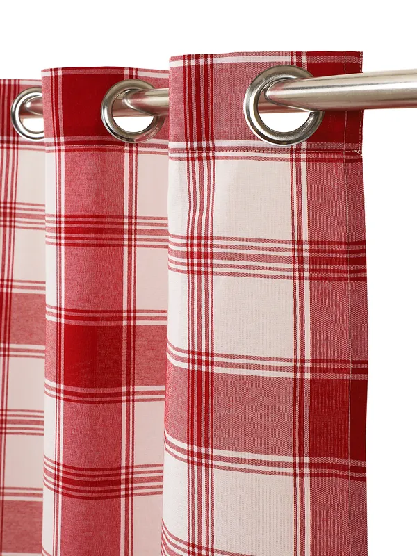 Red_and_White_Plaid_Check_Single_Long_Door_Curtain_with_Eyelet_Top