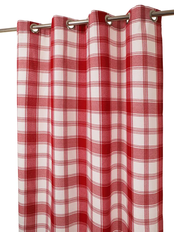 Red_and_White_Plaid_Check_Single_Long_Door_Curtain_with_Eyelet_Top