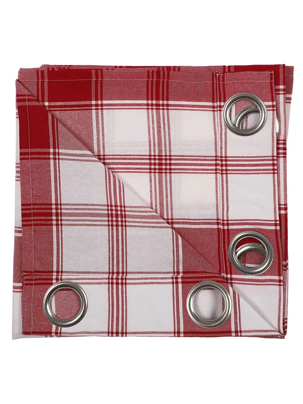Red_and_White_Plaid_Check_Single_Long_Door_Curtain_with_Eyelet_Top