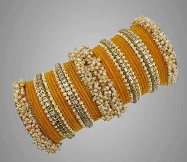 Yellow_Metal_Velvet_Pear_Kundan_Bangles_Set_For_Women