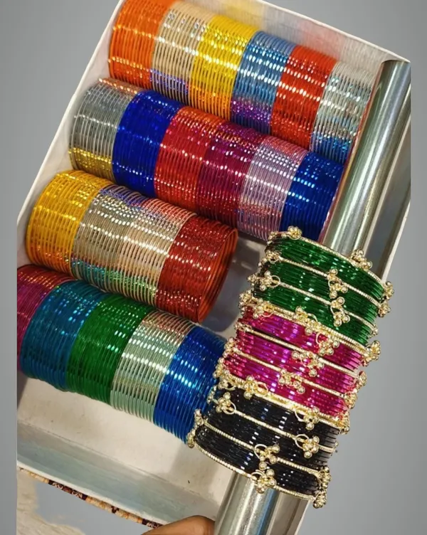 Bangles Walaa Multicolor Shining Plain Metal Bangles Combo Pack Of 24 ...