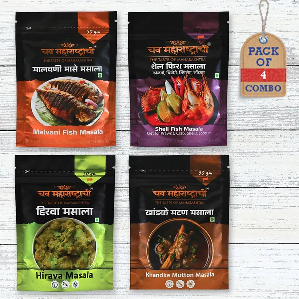 1_Malvani_Fish_Masala,_1_Shell_Fish_Masala,_1_Hirava_Masala,_1_Khandke_Mutton_Masala_(Combo_Pack_Of_4)_200_Gm