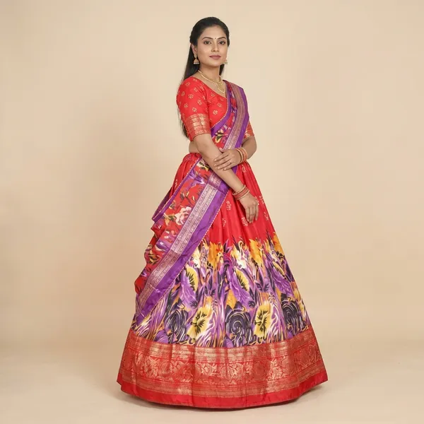 Red_Tussar_Silk_Premium_&_Traditional_Design_Lehenga_Choli_For_Women