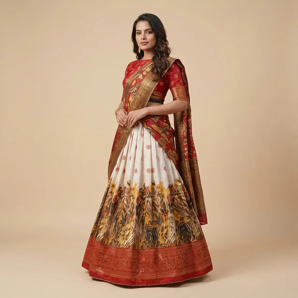 White_Tussar_Silk_Premium_&_Traditional_Design_Lehenga_Choli_For_Women