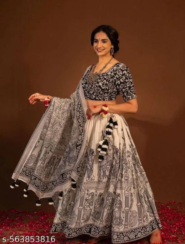 White_Tussar_Silk_Premium_&_Traditional_Design_Lehenga_Choli_For_Women