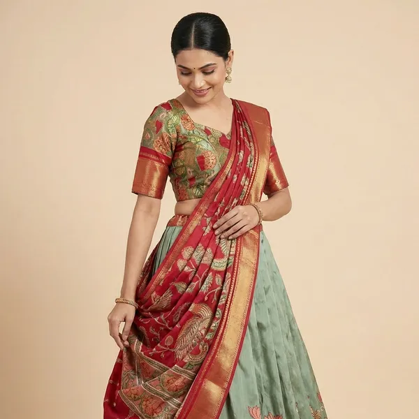 Green_Tussar_Silk_Premium_&_Traditional_Design_Lehenga_Choli_For_Women