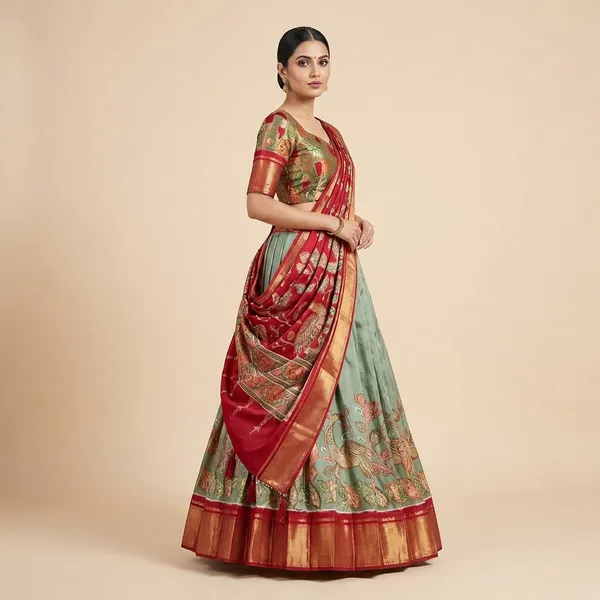 Green_Tussar_Silk_Premium_&_Traditional_Design_Lehenga_Choli_For_Women