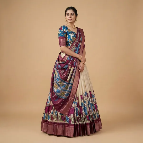 White_Tussar_Silk_Premium_&_Traditional_Design_Lehenga_Choli_For_Women