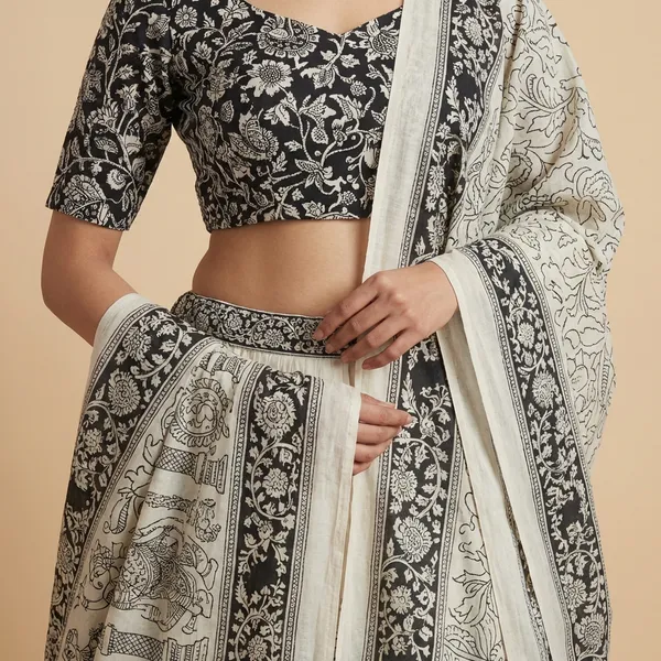 White_Tussar_Silk_Premium_&_Traditional_Design_Lehenga_Choli_For_Women