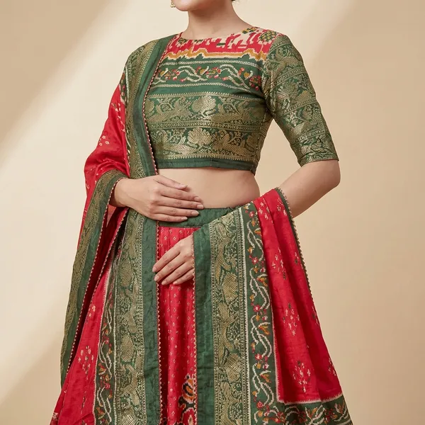 Red_Tussar_Silk_Premium_&_Traditional_Design_Lehenga_Choli_For_Women