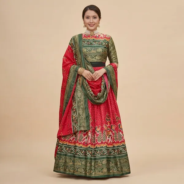 Red_Tussar_Silk_Premium_&_Traditional_Design_Lehenga_Choli_For_Women