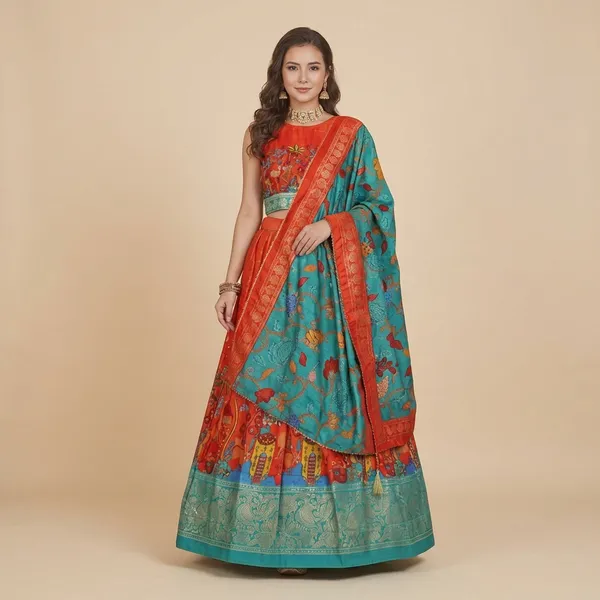 Red_Tussar_Silk_Premium_&_Traditional_Design_Lehenga_Choli_For_Women