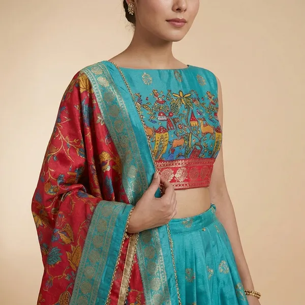 Sky_Blue_Tussar_Silk_Premium_&_Traditional_Design_Lehenga_Choli_For_Women