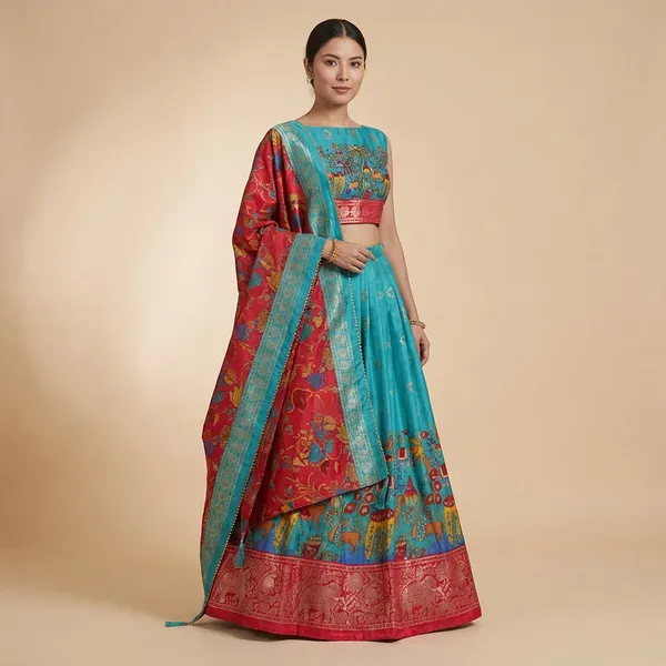 Sky_Blue_Tussar_Silk_Premium_&_Traditional_Design_Lehenga_Choli_For_Women