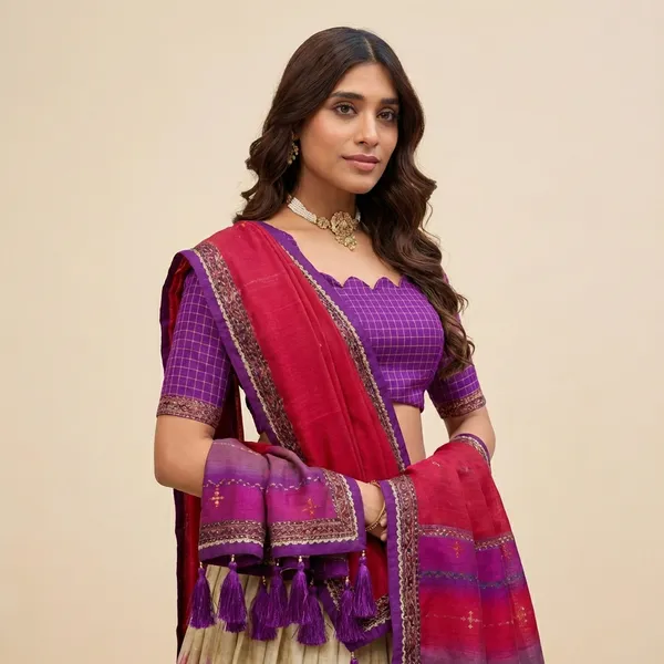 Red_&_Blue_Tussar_Silk_Premium_&_Traditional_Design_Lehenga_Choli_For_Women