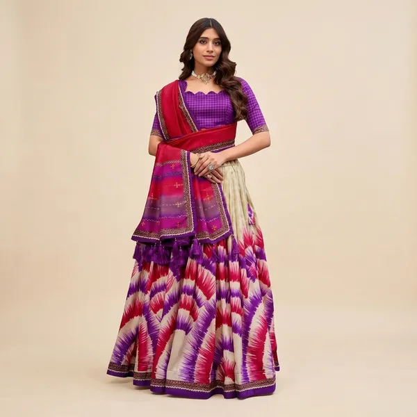 Red_&_Blue_Tussar_Silk_Premium_&_Traditional_Design_Lehenga_Choli_For_Women