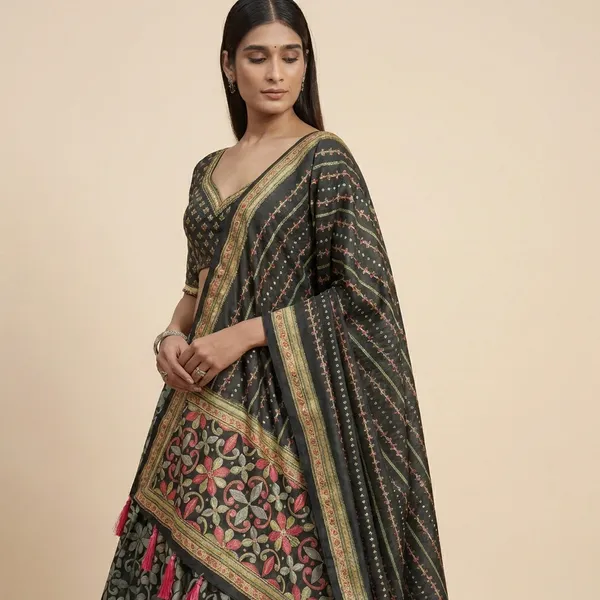 Black_Tussar_Silk_Premium_&_Traditional_Design_Lehenga_Choli_For_Women