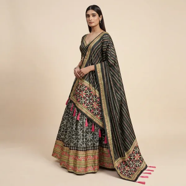 Black_Tussar_Silk_Premium_&_Traditional_Design_Lehenga_Choli_For_Women